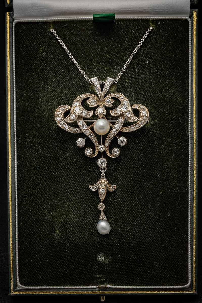Edwardian Old Cut Diamond and Pearl Necklace