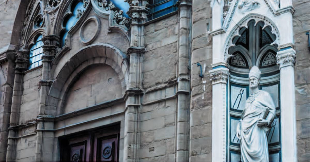 The statue of St Eligius on the facade of Orsanmichele church in Florence, Italy